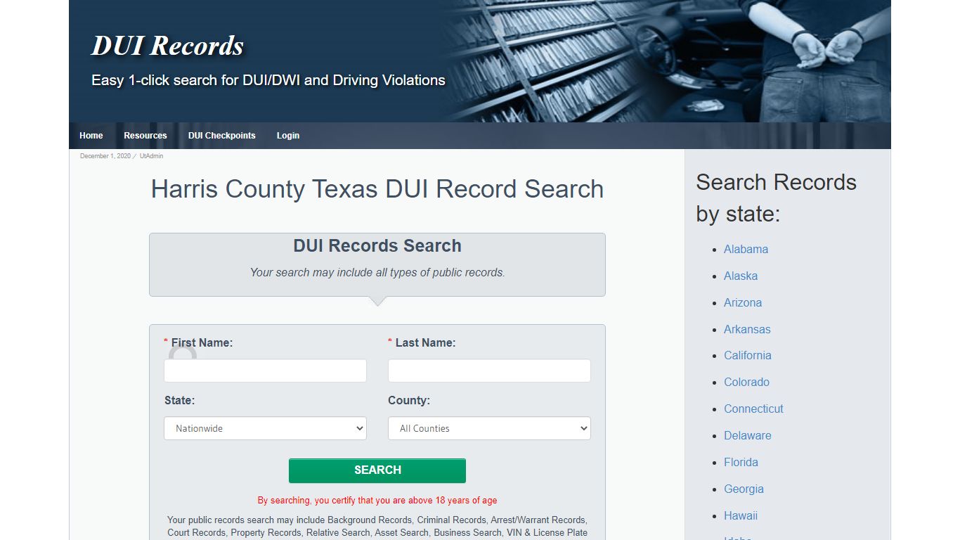 Harris County Texas DUI / DWI Record Search – DUI Records